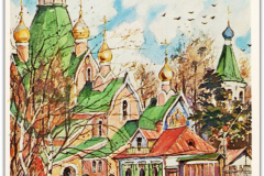 Мальчики катают яйца на фоне церкви Св.-Троицкого монастыря. 1962 г.