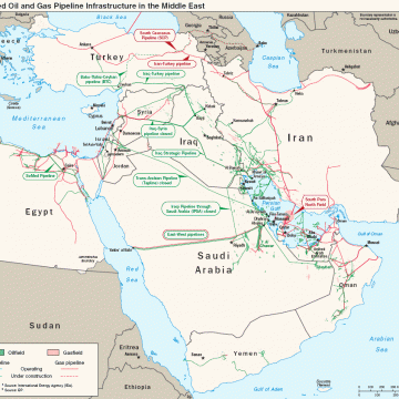 Сеть нефтегазопроводов Ближнего Востока: Аравийский полуостров и Персидский залив. Источник: Министерство энергетики США (U.S. Department of Energy). Ближний Восток: чем обернётся нынешний кризис?